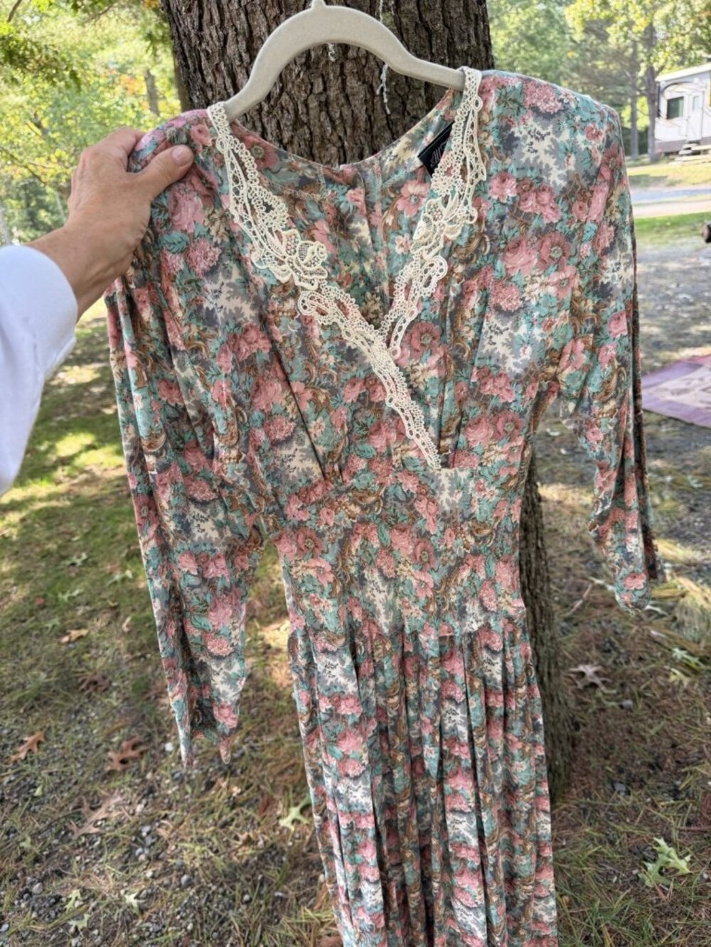 Vintage 80s All That Jazz floral cottagecore Victorian prairie midi lace dress 6 - Picture 3 of 10